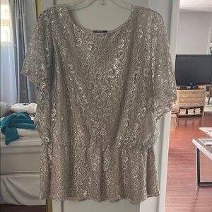 MSK Shimmering Lace Blouse - Beige
